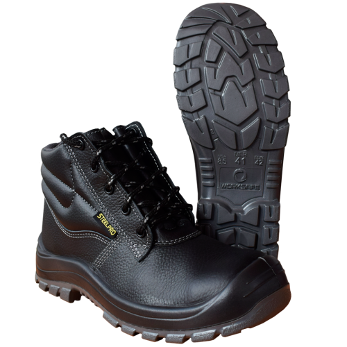 BOTIN WORKER CUERO NEGRO PLANTA PU PUNTA ACERO 18KV STEELPRO – ASTM F2412-18 – ASTM F2413-17 – ASTM D471