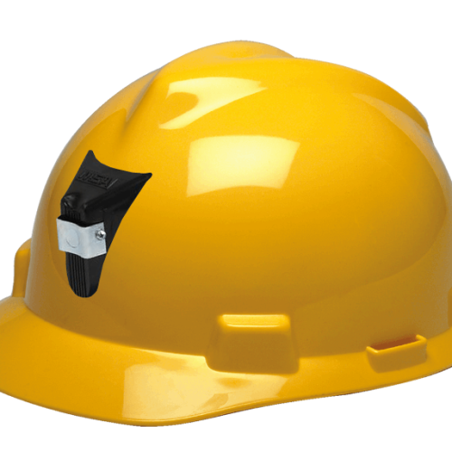 CASCO MSA V-GARD JOCKEY CON SLOT FASTRAC III CON PORTALAMPARA Y PORTACABLE AMARILLO