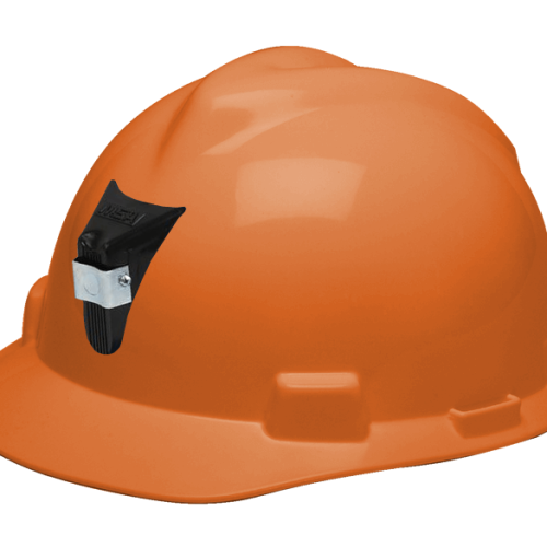 CASCO MSA V-GARD JOCKEY CON SLOT FASTRAC III CON PORTALAMPARA Y PORTACABLE NARANJA