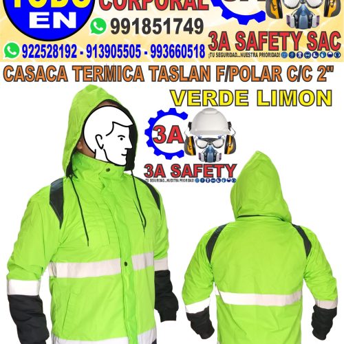 CASACA TERMICA TASLAN ENJEBADO VERDE LIMON F/POLAR C/C 2”, 2 BANDAS