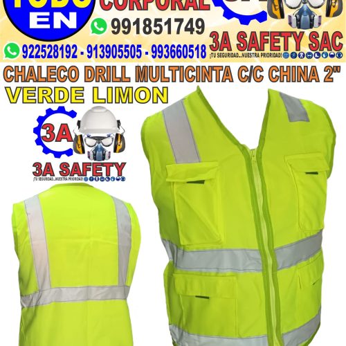 CHALECO DRILL TECN VERDE LIMON CON C/REF. 2″ CHINA 4 BANDAS