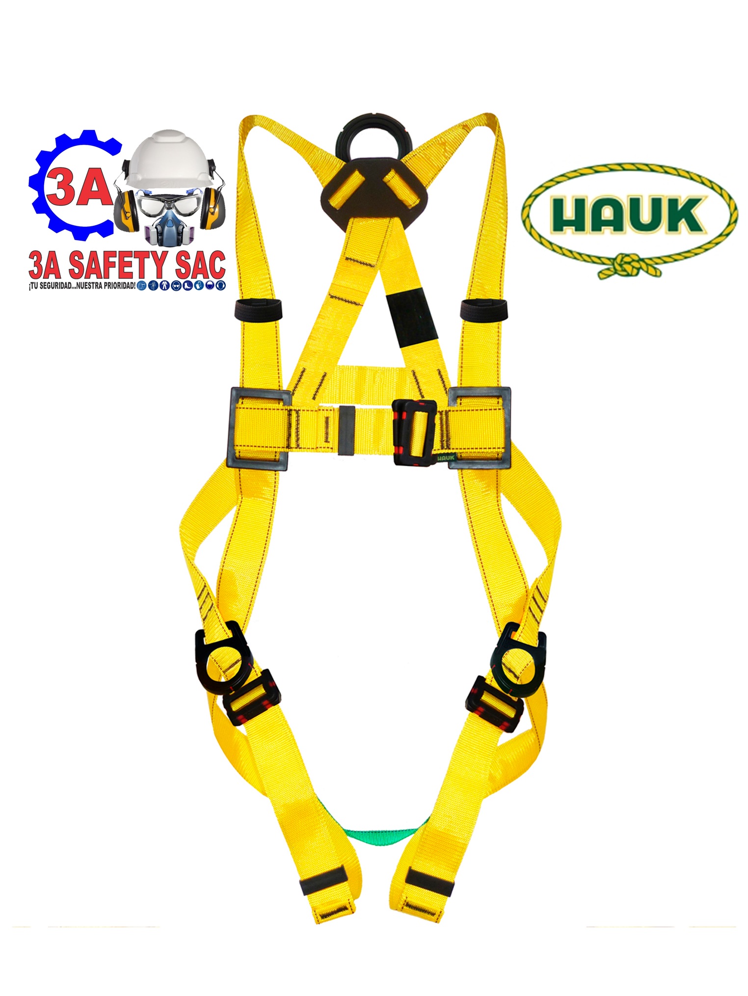 ARNÉS INTEGRAL DIELÉCTRICO DE TRES ANILLOS Y TRES HEBILLAS - I3A3HD – HAUK