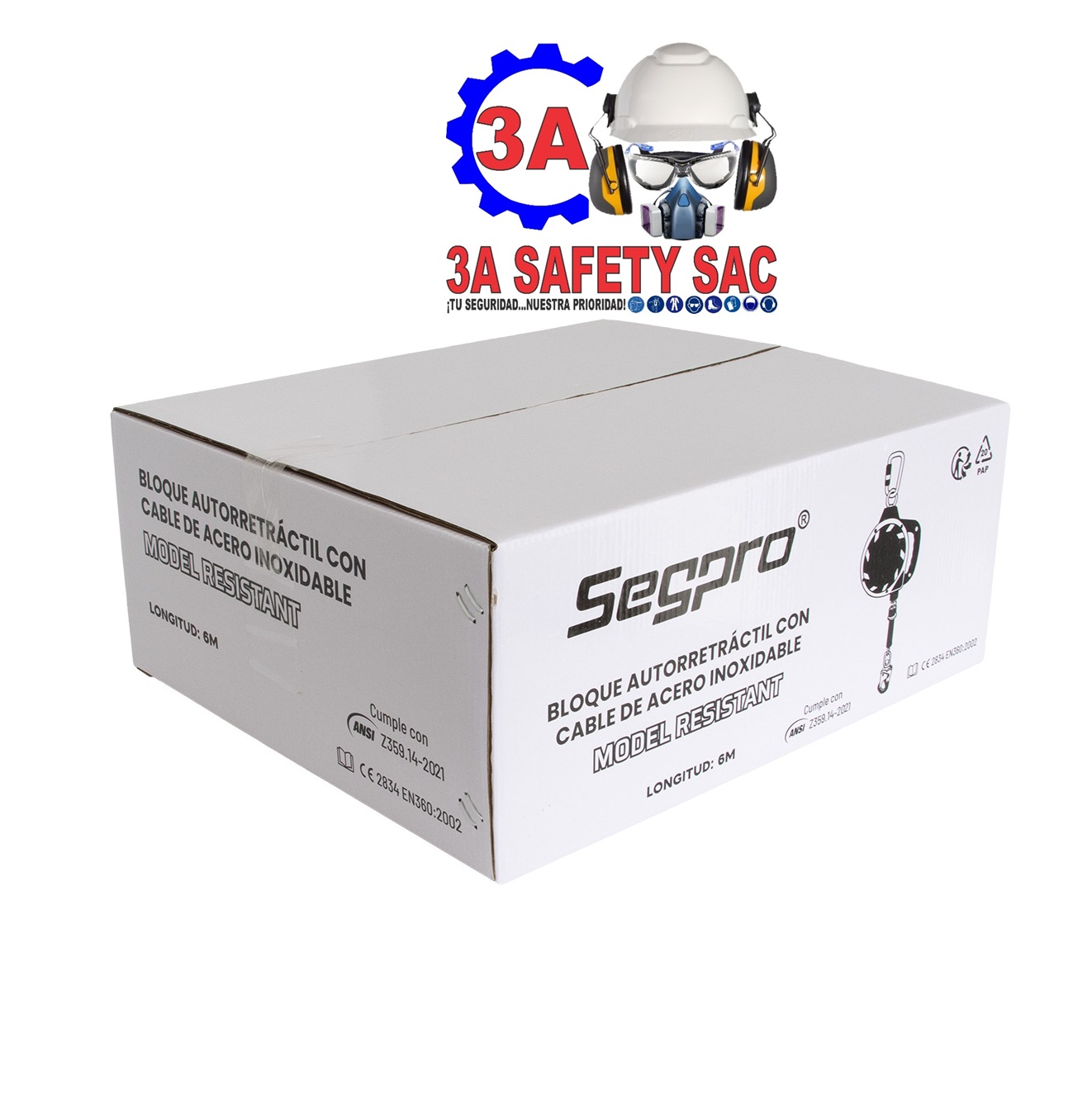 BLOQUE RETRACTIL 6 MTS LARGO NEGRO CON CABLE DE ACERO INOXIDABLE SEGPRO ANZI (Z359.14-2021) (BRRESCA-6) - Imagen 2