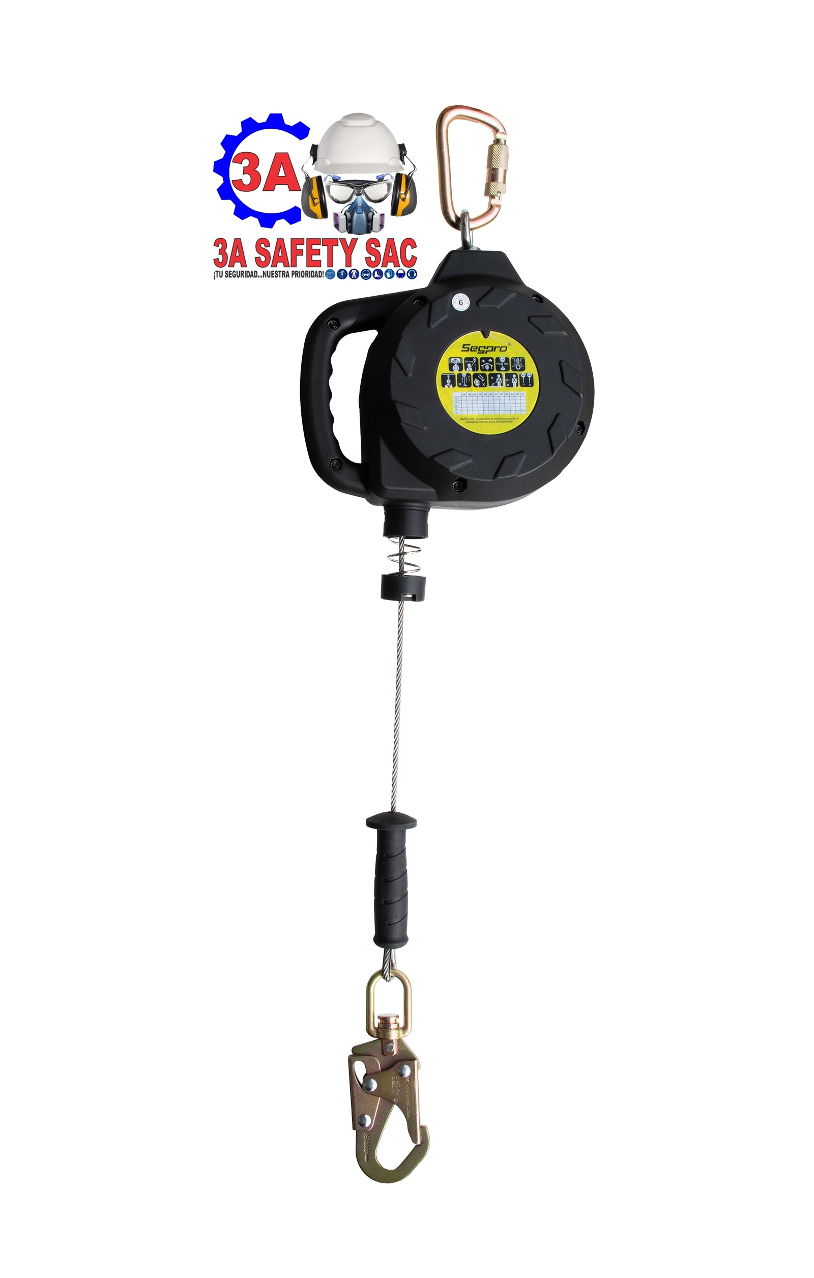 BLOQUE RETRACTIL 6 MTS LARGO NEGRO CON CABLE DE ACERO INOXIDABLE SEGPRO ANZI (Z359.14-2021) (BRRESCA-6)