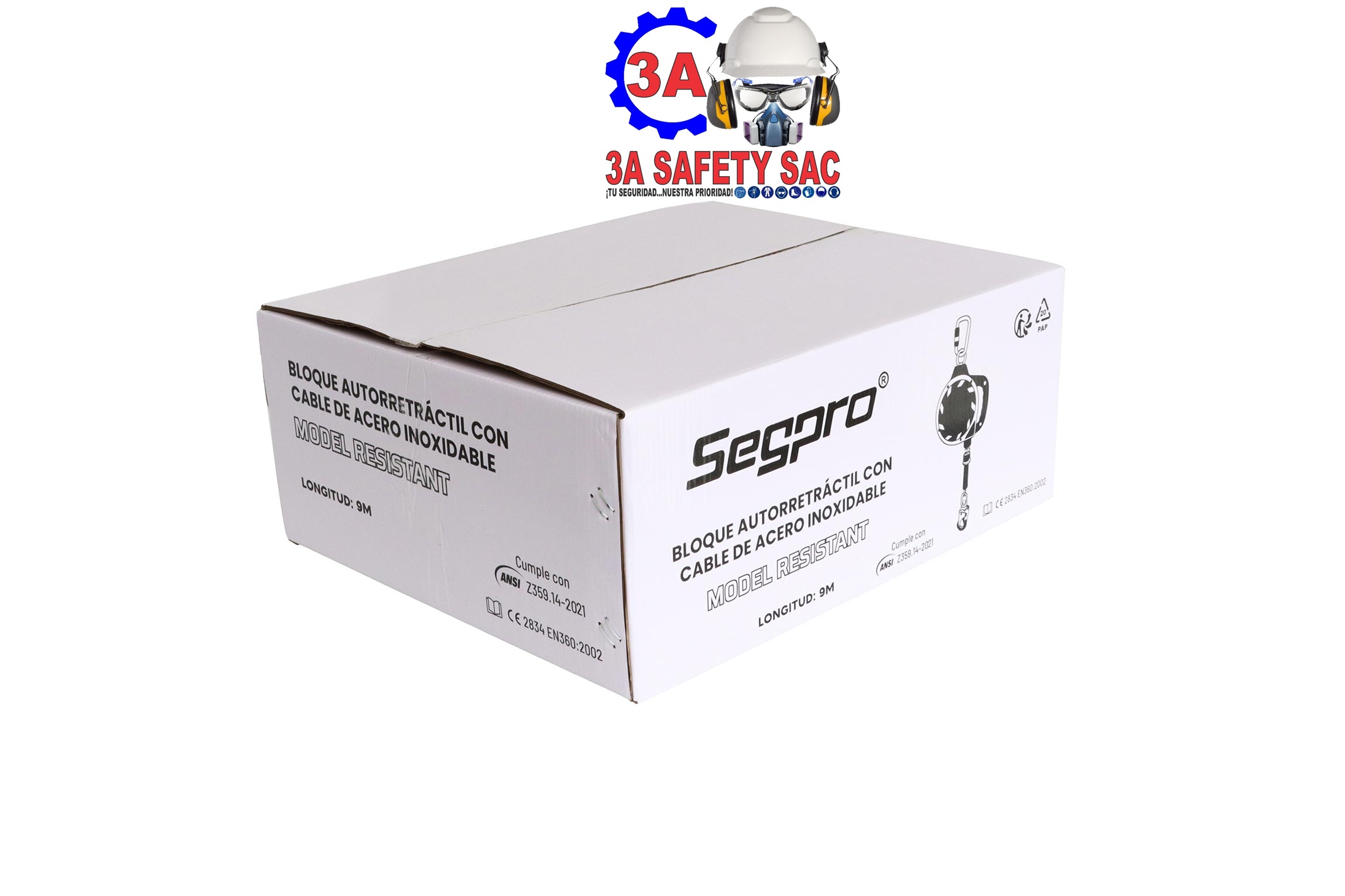 BLOQUE RETRACTIL 9 MTS LARGO NEGRO CON CABLE DE ACERO INOXIDABLE SEGPRO ANZI (Z359.14-2021) (BRRESCA-9) - Imagen 2