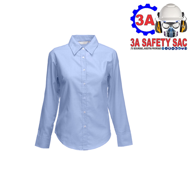 BLUSA OXFORD CELESTE MANGA LARGA (DAMA) TALLA M