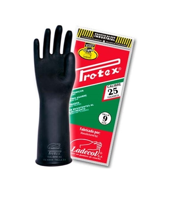 GUANTE JEBE NEGRO CALIBRE 25 PROTEX LARGO 12" LADECOL TALLA 9