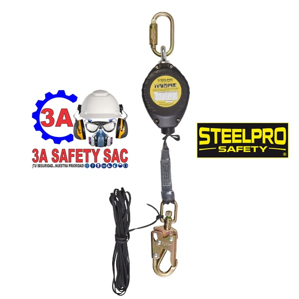 LINEA (BLOQUE) RETRÁCTIL, 3 METROS (11FT) CINTA POLIESTER 1” STEELPRO (ANSI/ASSE Z359.14-2014)