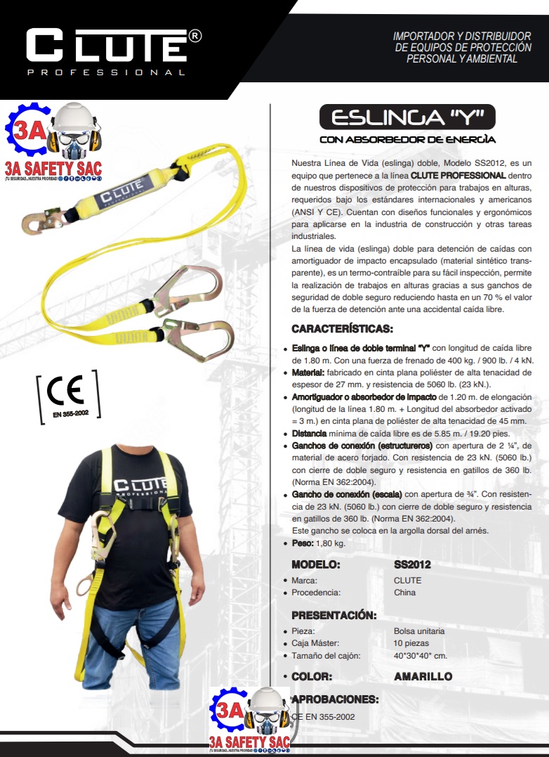 LINEA DE VIDA DOBLE C/ABSOVEDOR DE IMPACTO (CLY2GAA) CLUTE ANSI/ASSE Z359.13-2013. - Imagen 2