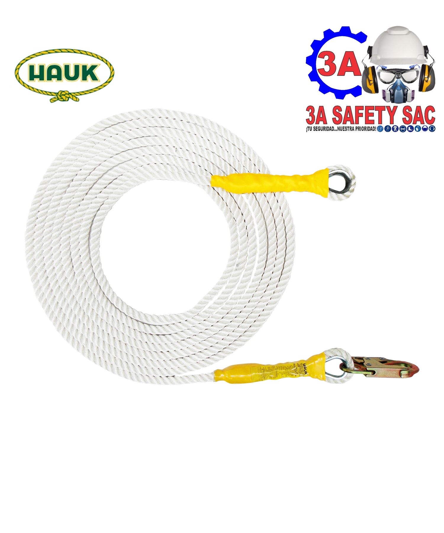 LINEA DE VIDA VERTICAL, CABO 5/8 CON GANCHO DE 3/4" 30M, HAUK-MODELO: V30